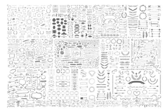 Download 998 Hand Drawn Frames, Banners &amp; Ribbons - Premium Bundle