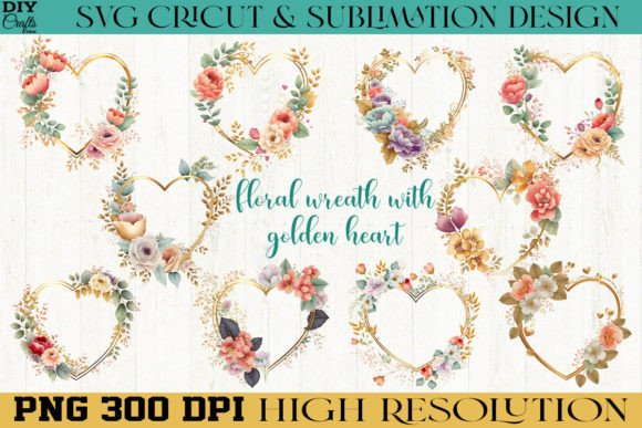 Download Floral Wreath with Golden Heart Bundle - Wreath Collection