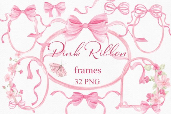 Download Watercolor Pink Ribbon Flower Frames - Frame Collection